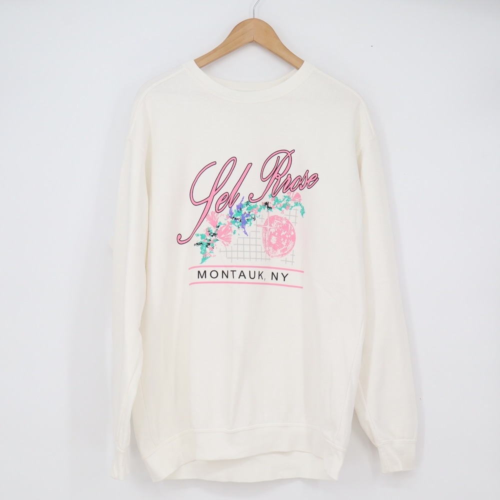 Firstport Sweatshirt Unisex S Montauk NY Gel Prose Cream Graphic Pullover